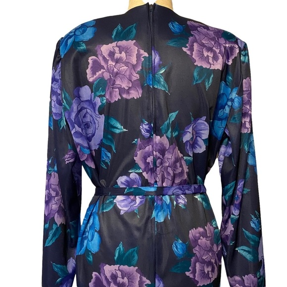 Vintage Nancy II purple floral shift dress with tie belt size 20 - Picture 6 of 11